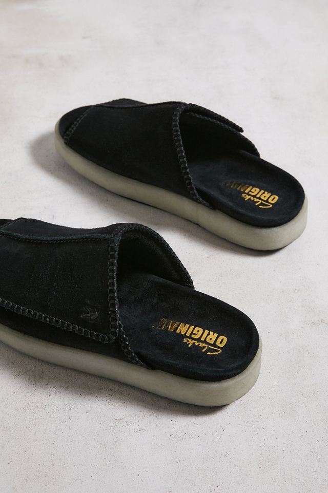 Clarks｜SLIPPERS (OverleighSlide Black Suede (26175779)) Clarks Overleigh Slide Black Suede