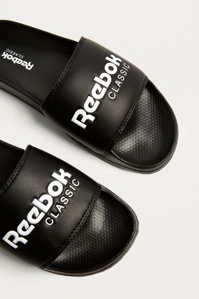 Reebok Classic Black and White Pool Sliders | Urban Outfitters UK