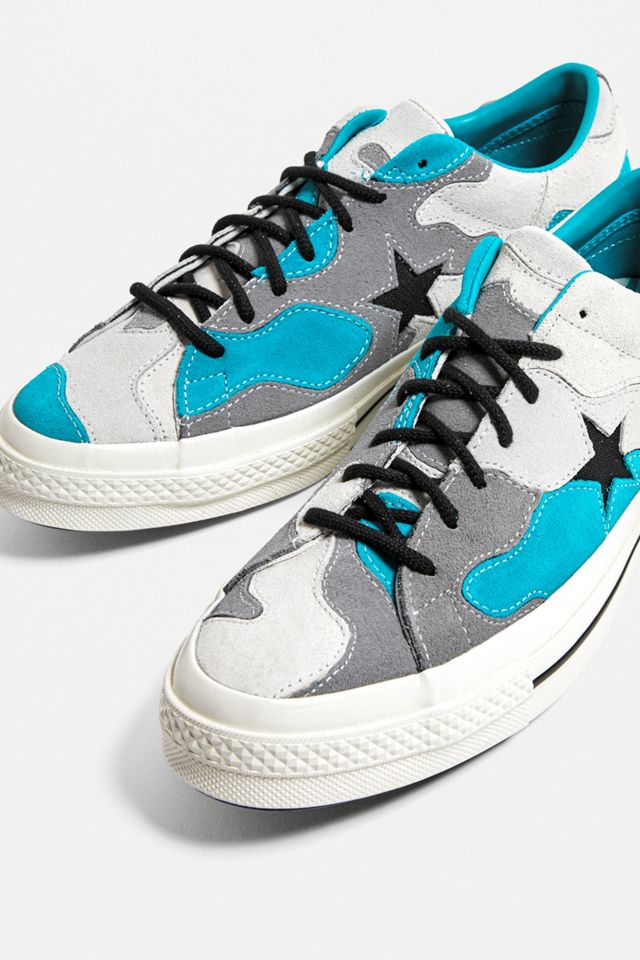 Converse One Star White and Green Suede Trainers #2