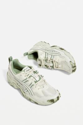 grey and green asics