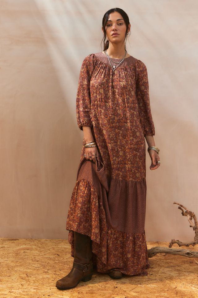 Urban Renewal One-Of-A-Kind Floral Burgundy Maxi Dress | Urban Outfitters UK