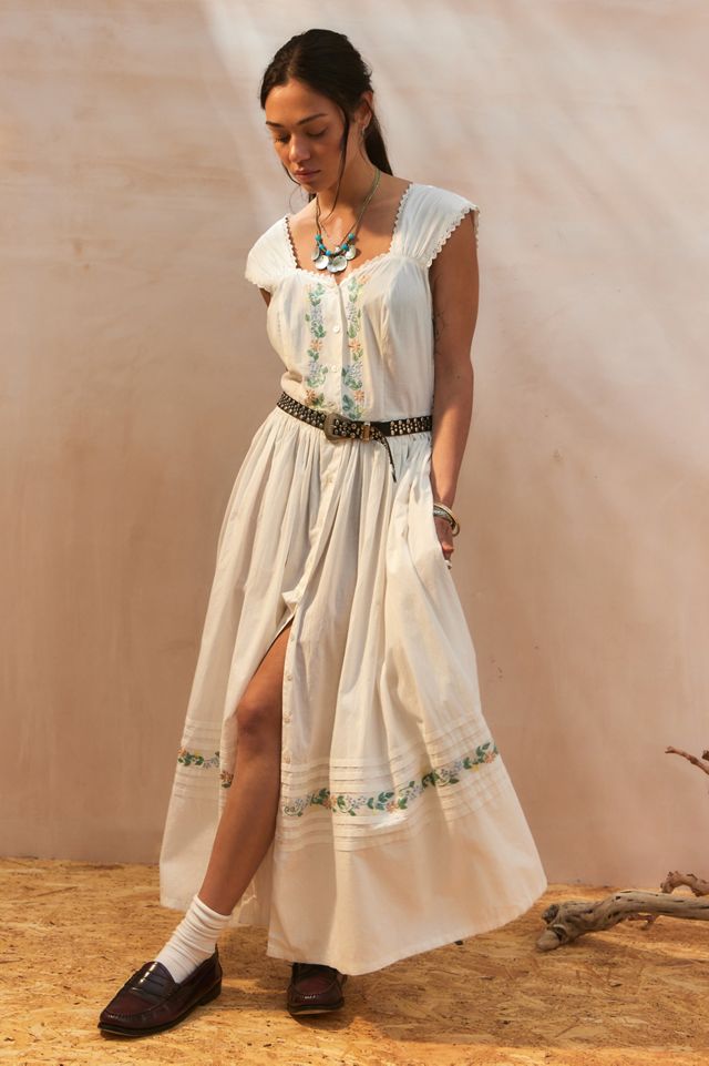 Urban Renewal One-Of-A-Kind Embroidered White Maxi Dress