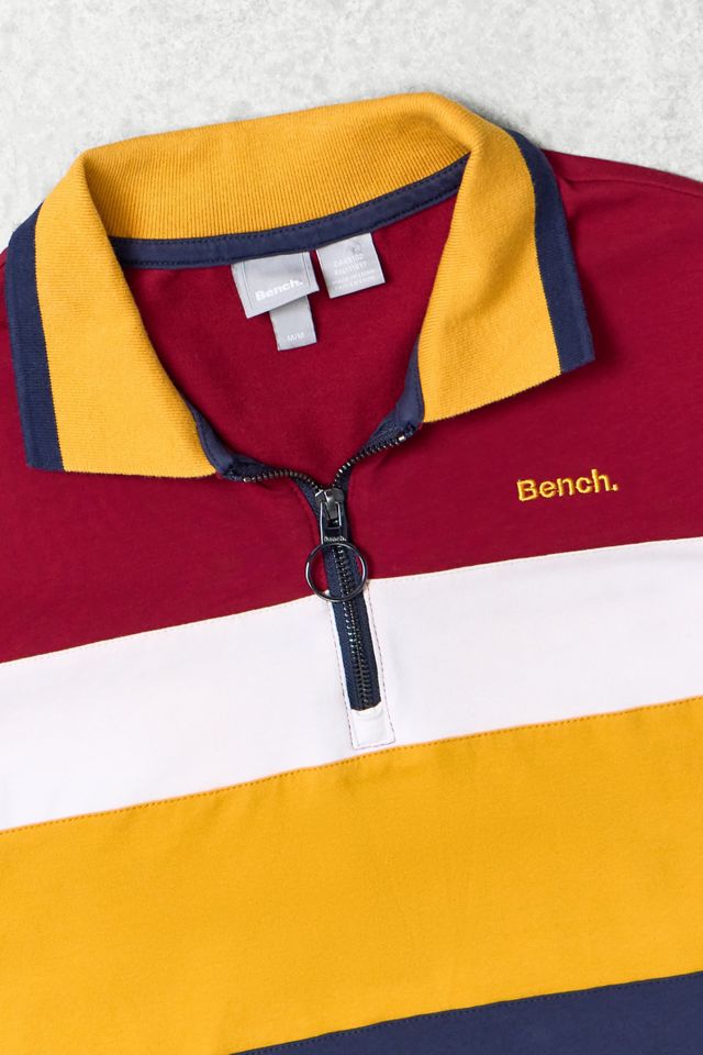 One-Of-A-Kind Bench Burgundy Stripe Quarter-Zip Polo #1
