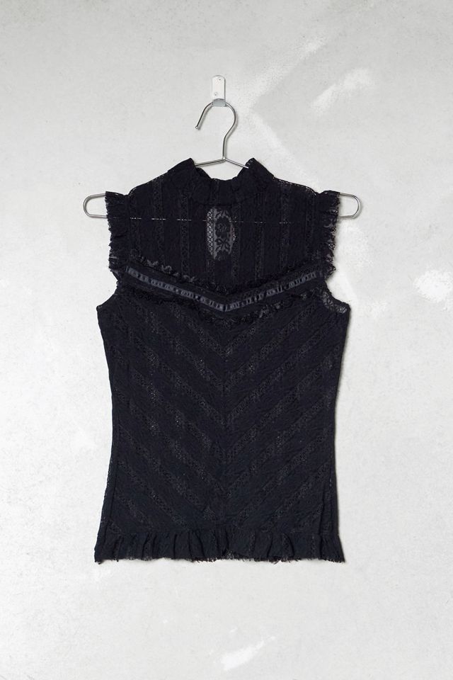 One-Of-A-Kind Victorian Minimalism Black Lace High-Neck Vest Top #2