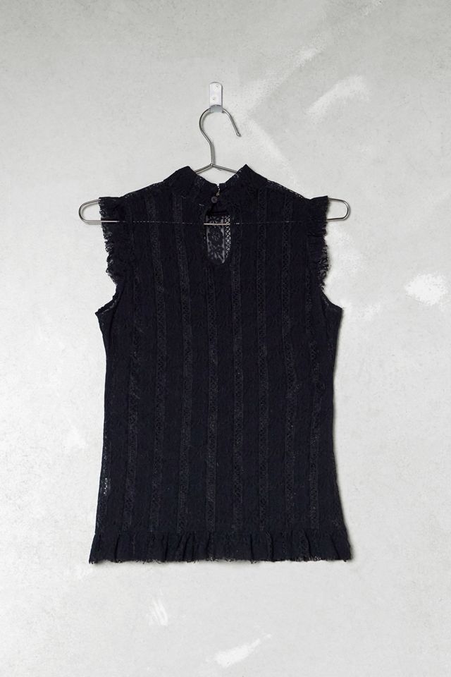 One-Of-A-Kind Victorian Minimalism Black Lace High-Neck Vest Top #4