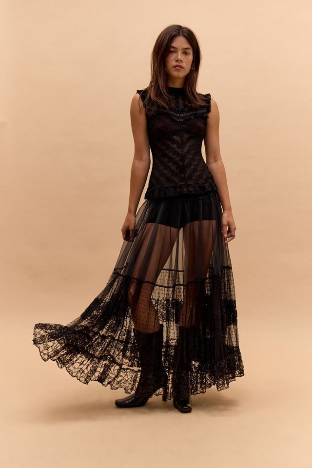 One-Of-A-Kind Victorian Minimalism Black Lace High-Neck Vest Top #1