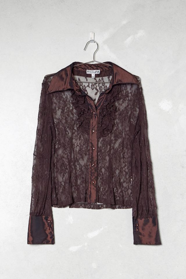 One-Of-A-Kind Victorian Minimalism Svetlana Brown Lace Shirt #2