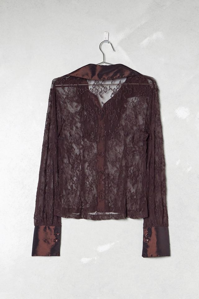 One-Of-A-Kind Victorian Minimalism Svetlana Brown Lace Shirt #4