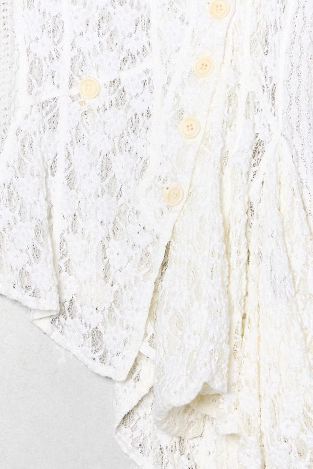 One-Of-A-Kind Victorian Minimalism Cream Asymmetric Lace Shirt #3