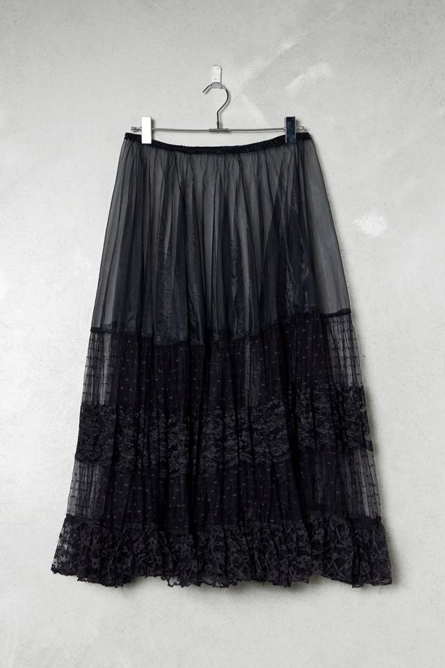 One-Of-A-Kind Victorian Minimalism Black Tuelle Maxi Skirt #2