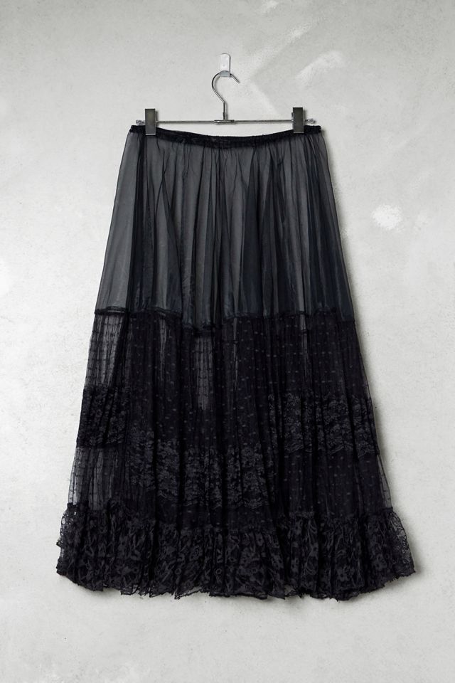 One-Of-A-Kind Victorian Minimalism Black Tuelle Maxi Skirt #4