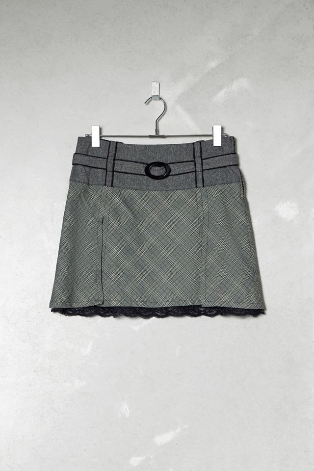 One-Of-A-Kind Victorian Minimalism Cache Cache Check Lace Mini Skirt #2