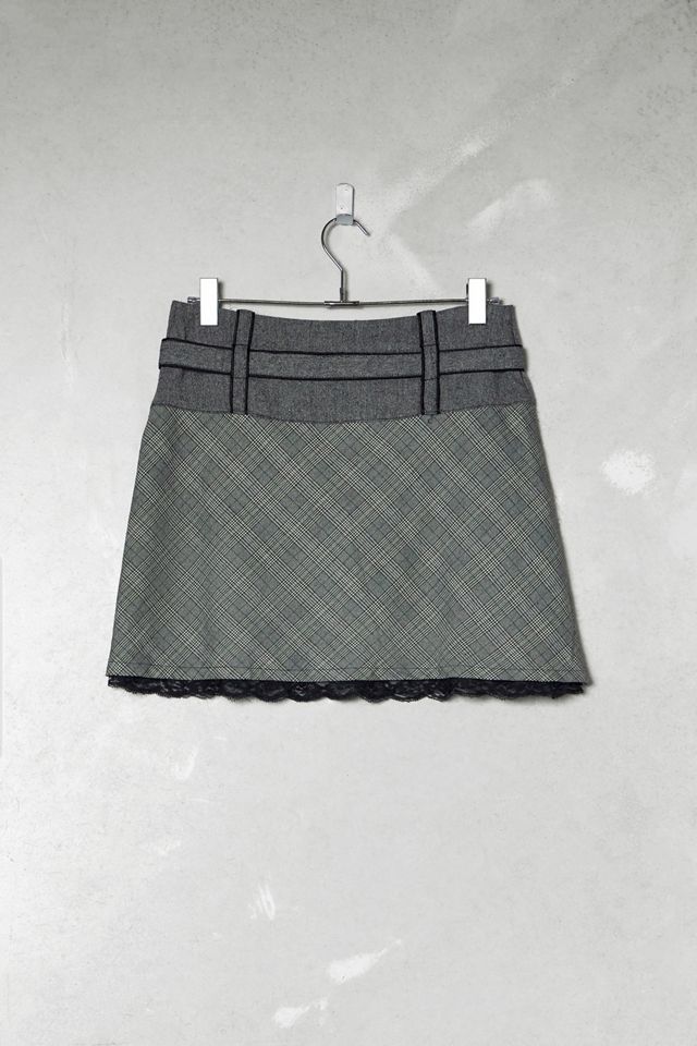 One-Of-A-Kind Victorian Minimalism Cache Cache Check Lace Mini Skirt #4