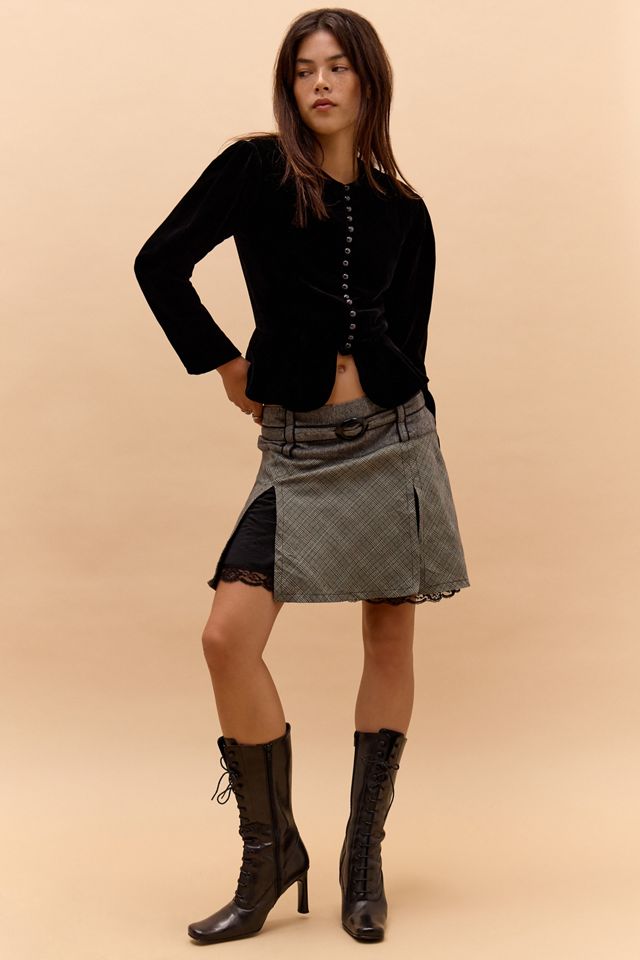 One-Of-A-Kind Victorian Minimalism Cache Cache Check Lace Mini Skirt #1