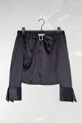 One-Of-A-Kind Victorian Minimalism Nara Camicie Black Satin Buckle Shirt