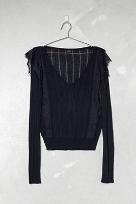 One-Of-A-Kind Victorian Minimalism Guess Black Lace Front Knit Jumper