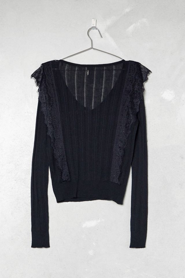 One-Of-A-Kind Victorian Minimalism Guess Black Lace Front Knit Jumper #2