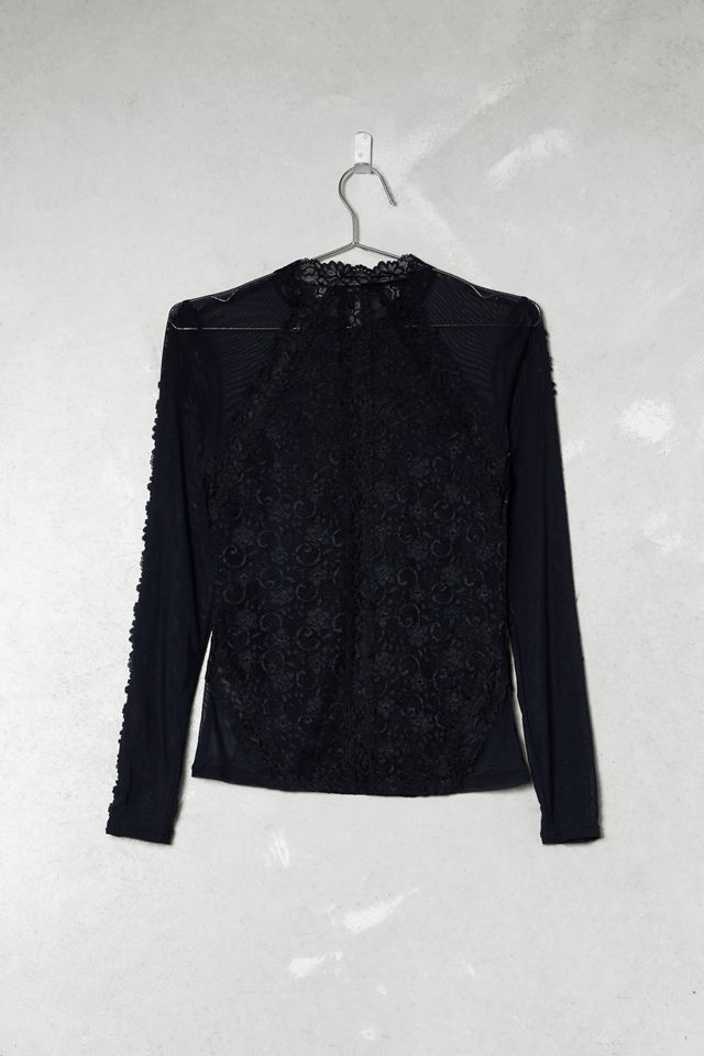 One-Of-A-Kind Victorian Minimalism Guess Black Lace High-Neck Blouse #2