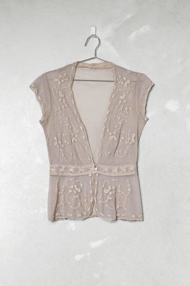 One-Of-A-Kind Victorian Minimalism SS Stone Sequin Cami Top #2