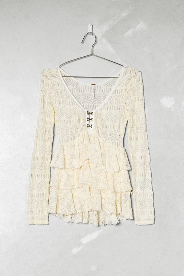 One-Of-A-Kind Victorian Minimalism Free People Cream Lace Blouse #2