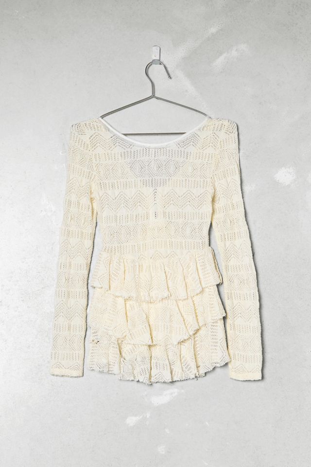 One-Of-A-Kind Victorian Minimalism Free People Cream Lace Blouse #4