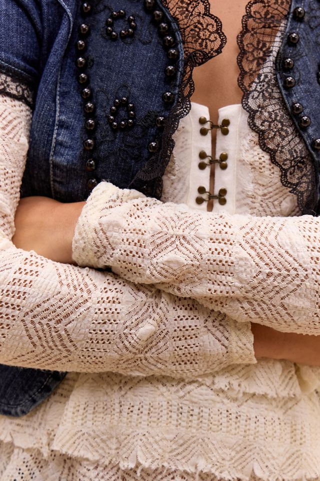 One-Of-A-Kind Victorian Minimalism Free People Cream Lace Blouse #1