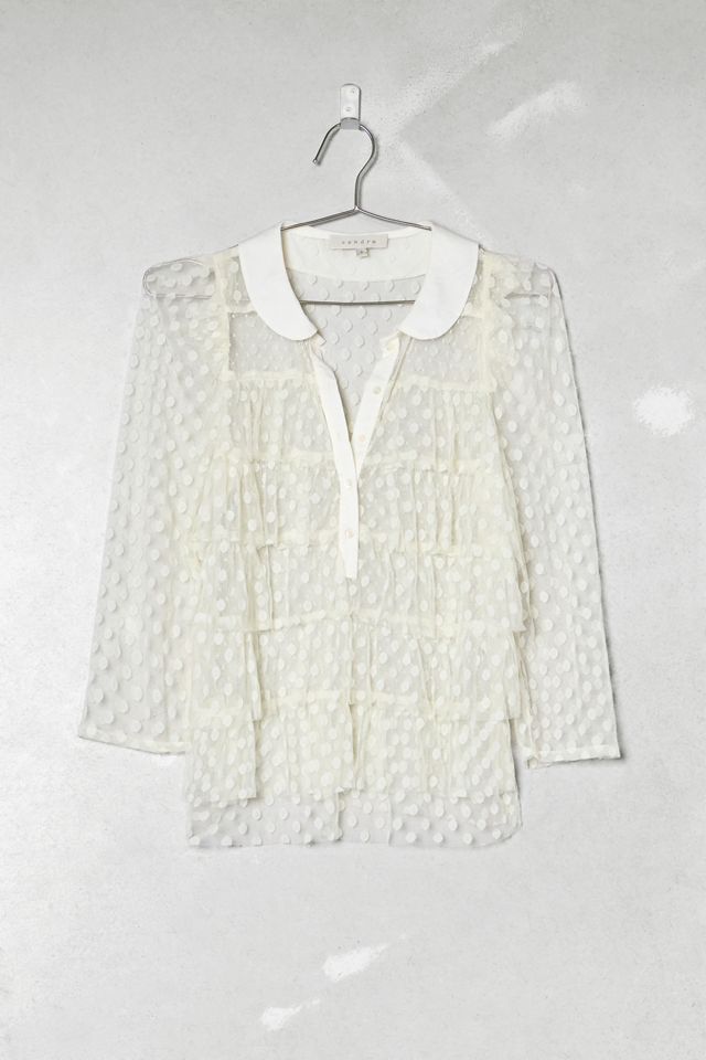 One-Of-A-Kind Victorian Minimalism Sandro Polka-dot Mesh Frill Shirt #2