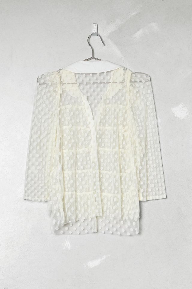 One-Of-A-Kind Victorian Minimalism Sandro Polka-dot Mesh Frill Shirt #4
