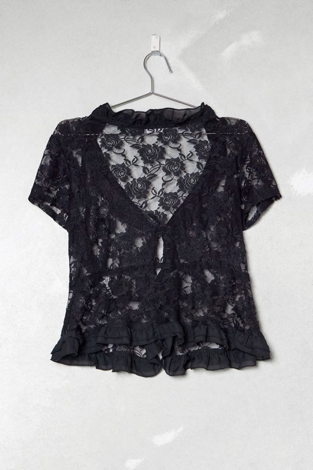 One-Of-A-Kind Victorian Minimalism Jessica Short Sleeve Lace-Tie Blouse #4