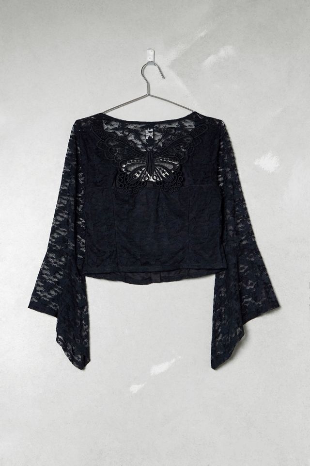 One-Of-A-Kind Victorian Minimalism Cosmic Black Lace Blouse #4