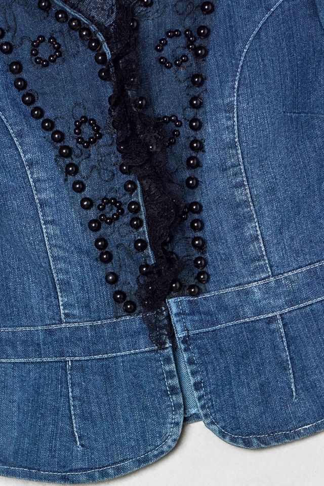 One-Of-A-Kind Victorian Minimalism Denim Lace Trim Shacket #3