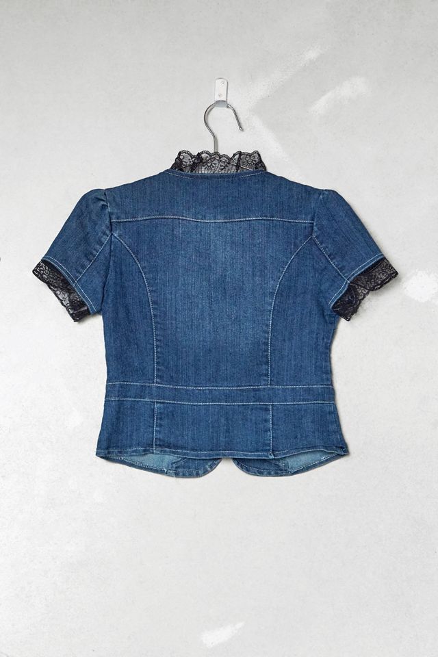 One-Of-A-Kind Victorian Minimalism Denim Lace Trim Shacket #4