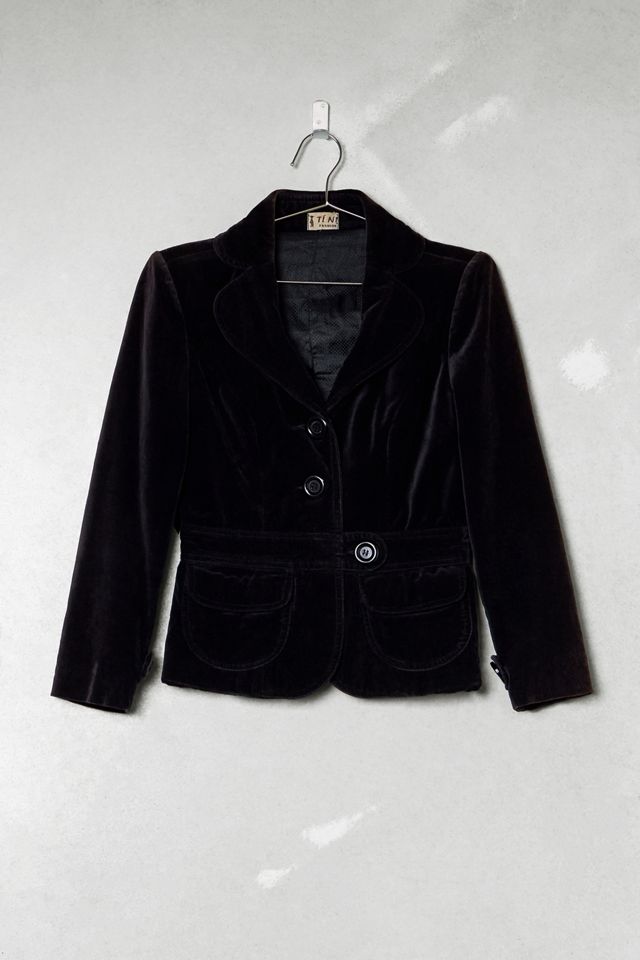 One-Of-A-Kind Victorian Minimalism Ti Ni Black Velvet Pocket Blazer #2