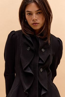 One-Of-A-Kind Victorian Minimalism BCBG Wool Zip-Through Frill Jacket