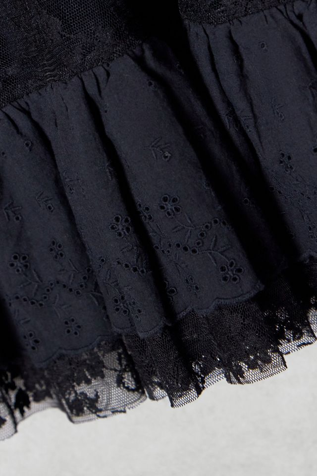 One-Of-A-Kind Victorian Minimalism Denim Collection Black Lace Mini Dress #3