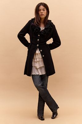 One-Of-A-Kind Victorian Minimalism Crisca Wool Flower Coat