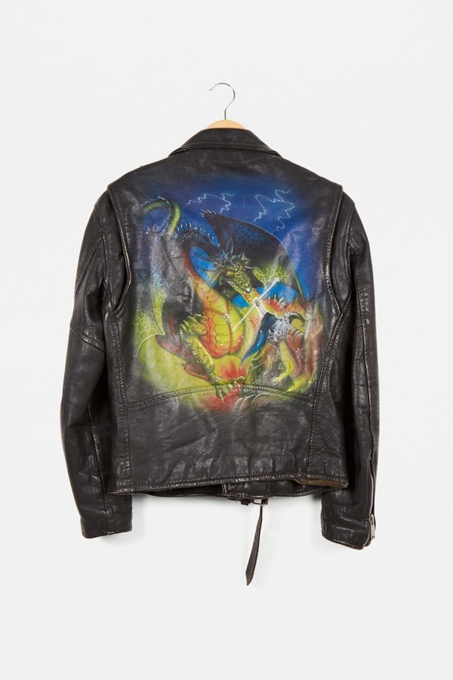 Urban Renewal One-Of-A-Kind Wizard Print Leather Biker Jacket