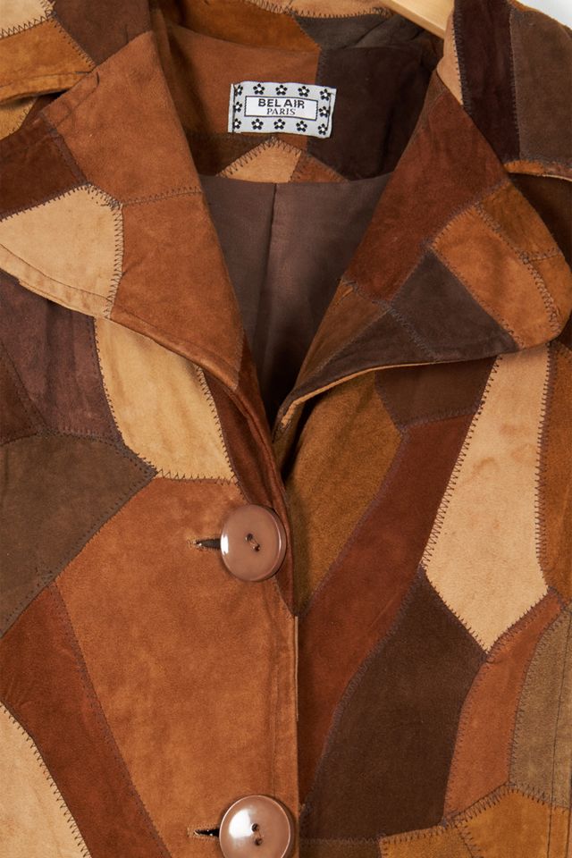 Urban Renewal One-Of-A-Kind Brown Leather & Suede Patchwork Long Coat #2