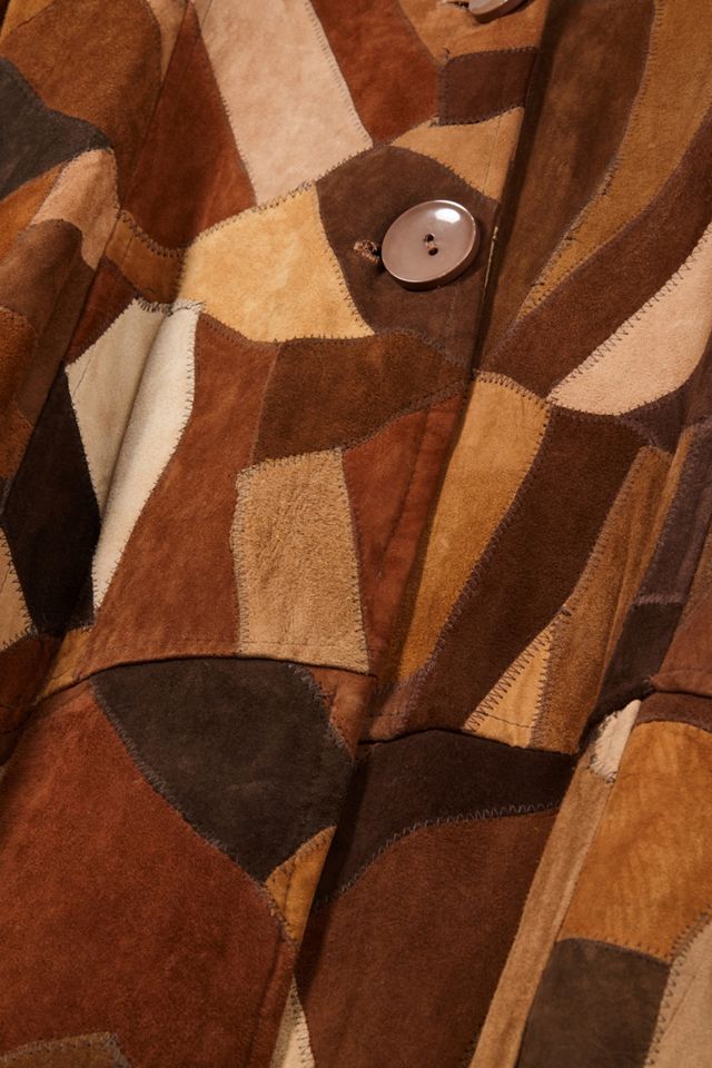 Urban Renewal One-Of-A-Kind Brown Leather & Suede Patchwork Long Coat #3