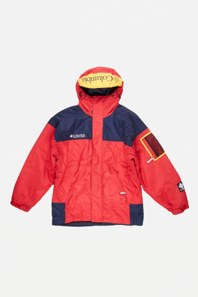 Urban Renewal One-Of-A-Kind Red & Blue Columbia Coat | Urban Outfitters UK