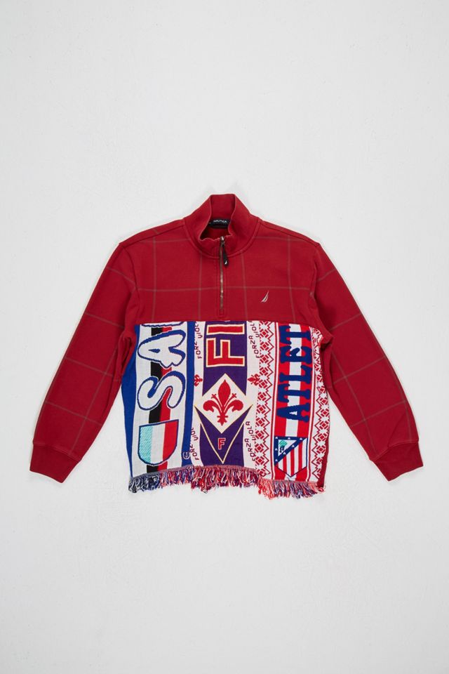 Urban Renewal One Of A Kind Red Scarf Quarter Zip Sweatshirt Urban Outfitters Uk