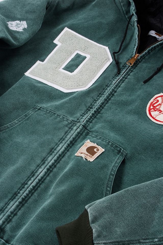 Urban Renewal One-Of-A-Kind Varsity Patch Hooded Carhartt Jacket  #2
