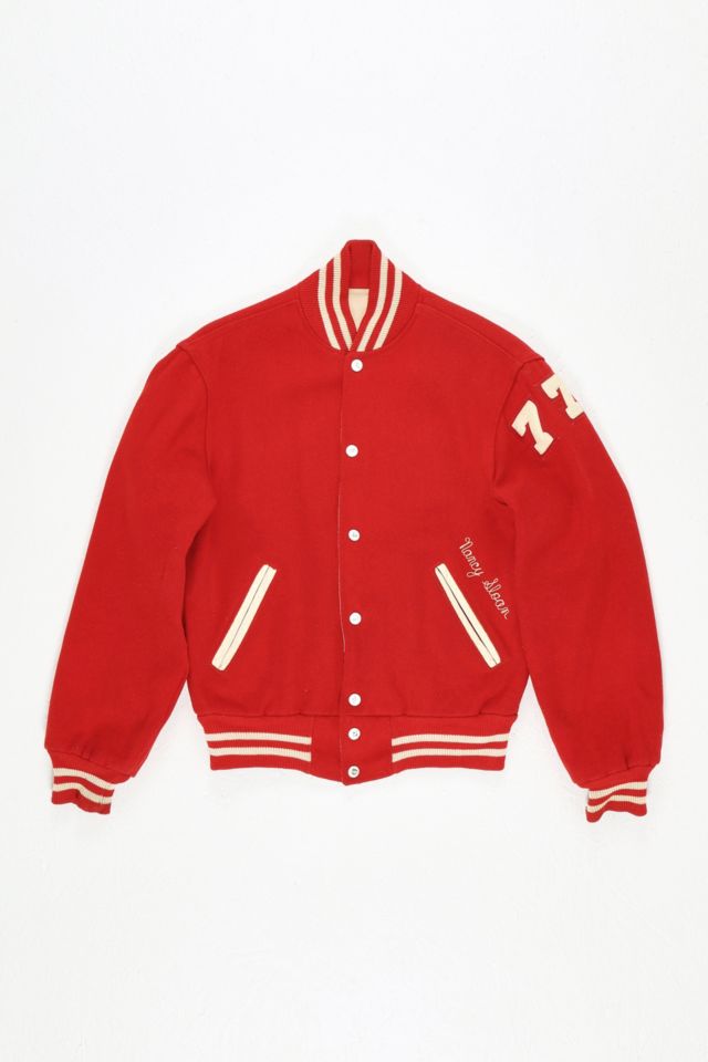 Urban Renewal One-Of-A-Kind Red Nancy Leather Varsity Jacket | Urban ...