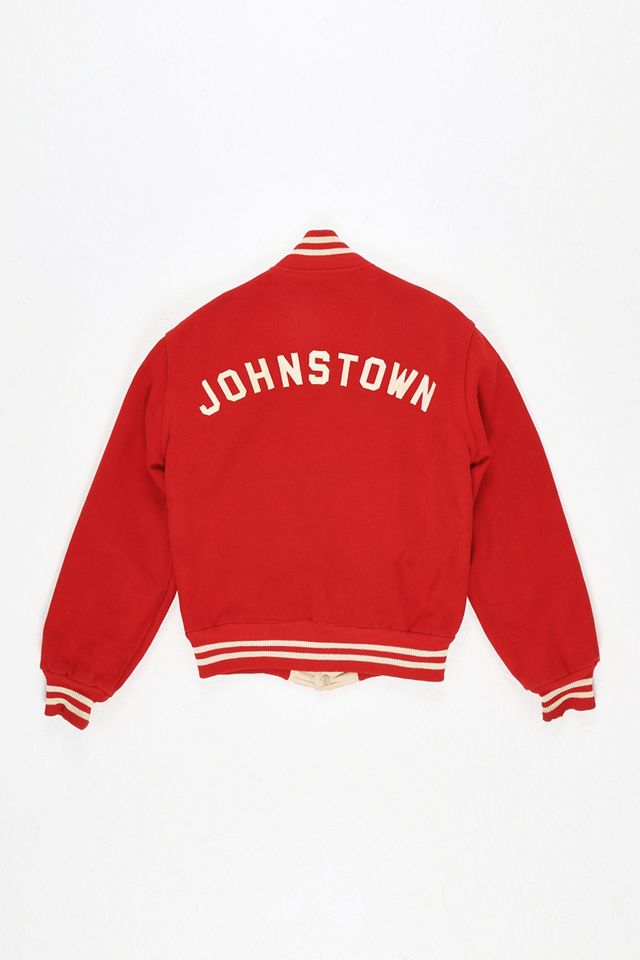 Urban Renewal One-Of-A-Kind Red Nancy Leather Varsity Jacket  #1