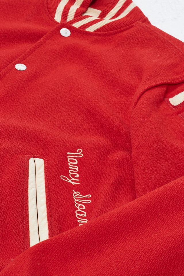 Urban Renewal One-Of-A-Kind Red Nancy Leather Varsity Jacket  #2