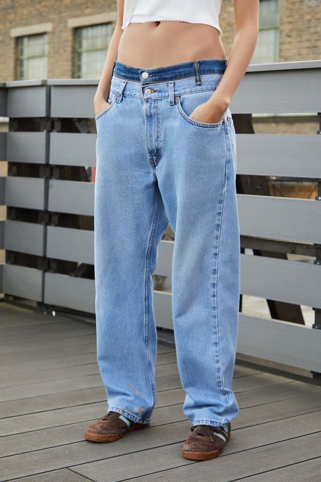 Two-tone double-waisted jeans