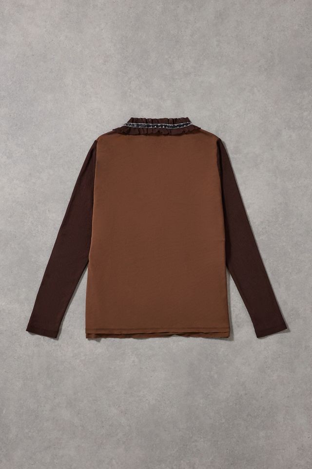 Urban Renewal One-Of-A-Kind Blanche Porte Brown Patchwork Lace & Velvet Long Sleeve Top #2