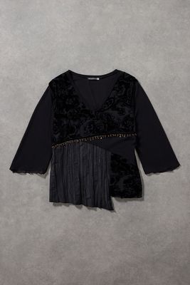 Urban Renewal One-Of-A-Kind Black Patchwork 3/4 Sleeve Velvet Top