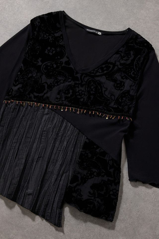 Urban Renewal One-Of-A-Kind Black Patchwork 3/4 Sleeve Velvet Top #1