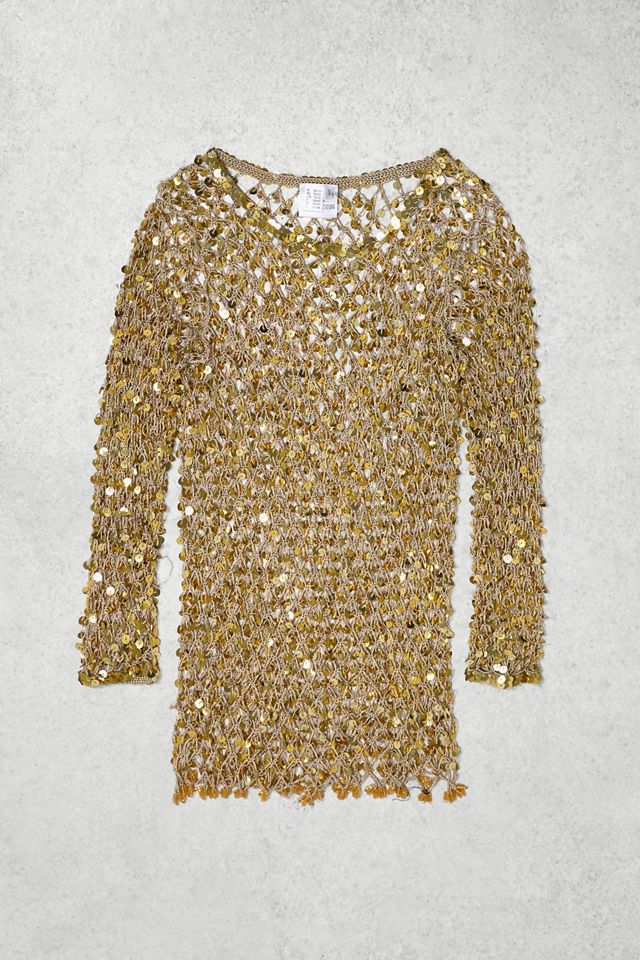 Urban Renewal One-Of-A-Kind Gold Sequin Long Sleeve Top